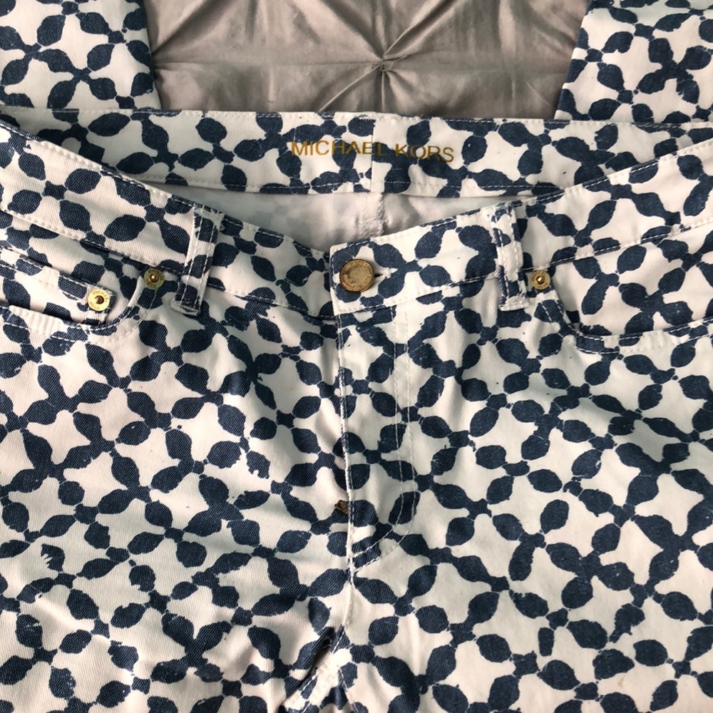 Michael Kors Blue and White Patterned Jeans